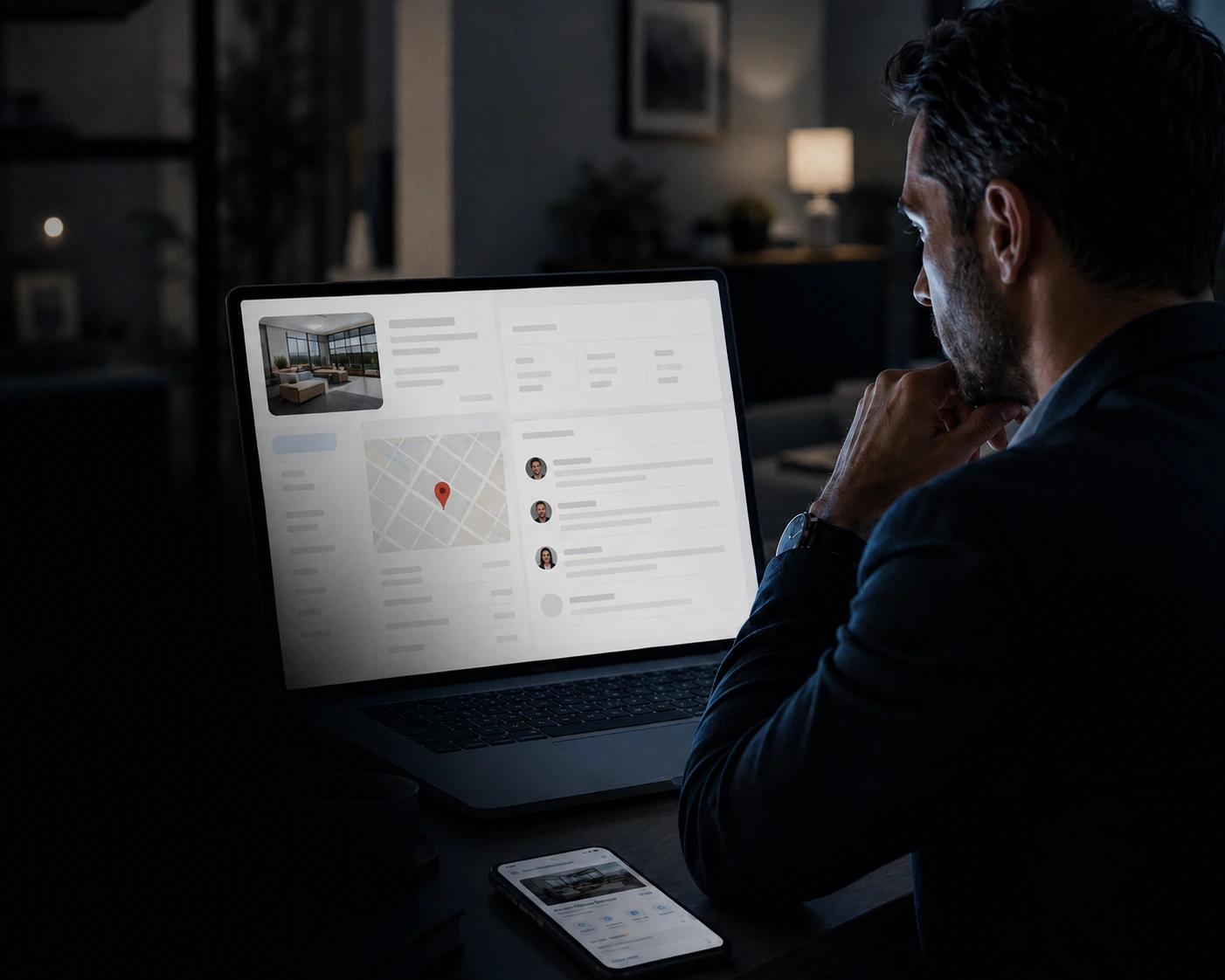 Real estate agent reviewing online profile visibility