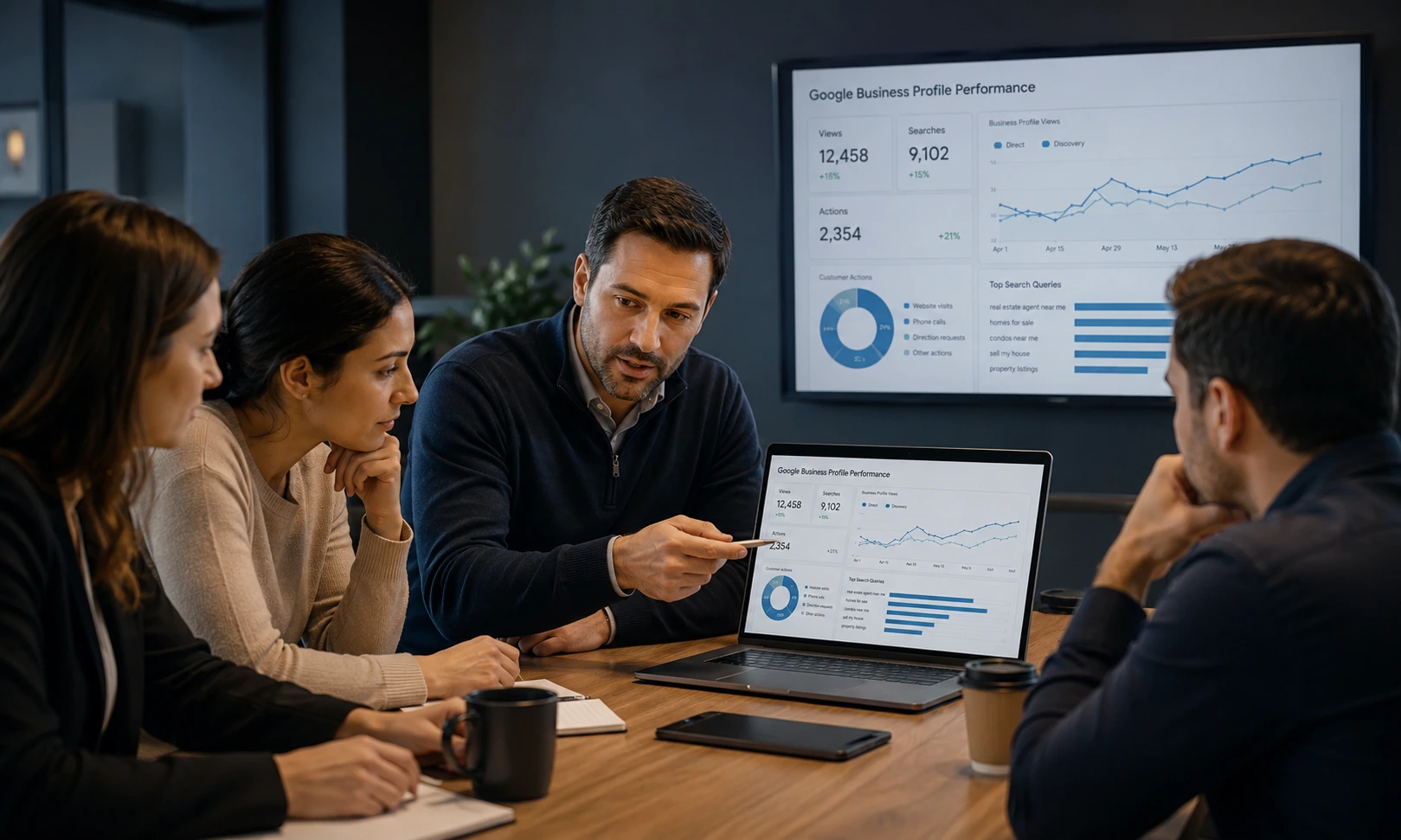 Broker and real estate team reviewing agent visibility reports